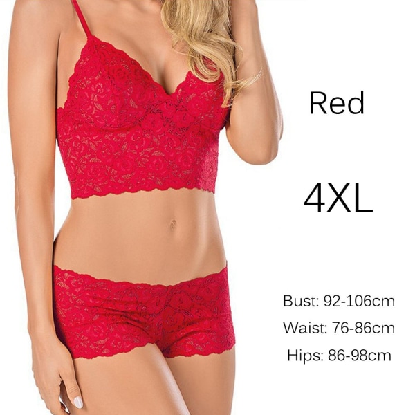 Sexy Lingerie Sets Bra & Panties Sheer Lace Red 4xl
