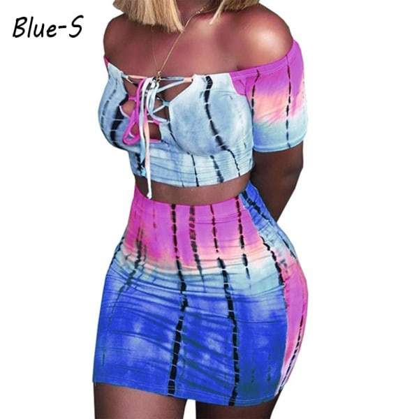 Skirt Sets Two Piece Set Tie Dye Blue S