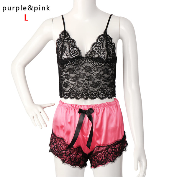 Sleepwear Pajamas Set Camisoles And Shorts Purple&pink L