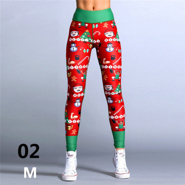 Women Leggings Christmas Printing Workout Gym Trousers 02-m Size