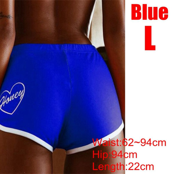 Women Yoga Shorts Summer Beach Pants Fitness Waistband Blue L