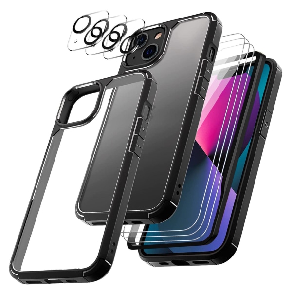 Case4you Iphone 13 Mini Kompatibel [9-pack] Hærdet Glas + Linser Skal Black - Shockblack