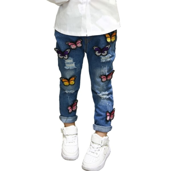 Baby Girls Embroidery Jeans Pants Denim Trousers Casual Blue 4t