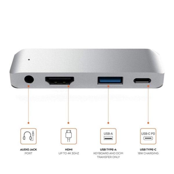 Type-c Mobile Hub Adapter Usb-c Pd Charging 4k Hdmi 3.0&3.5mm Silver None