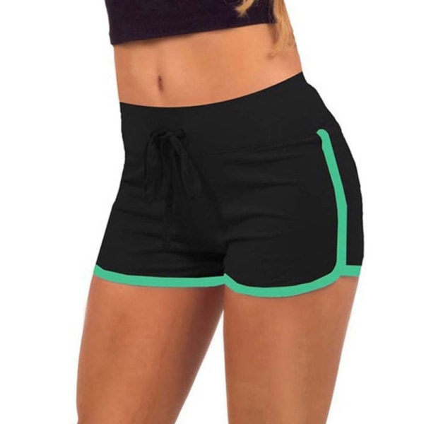 Yoga Drawstring Shorts Women Casual Loose Cotton Elastic Waist Black Green S