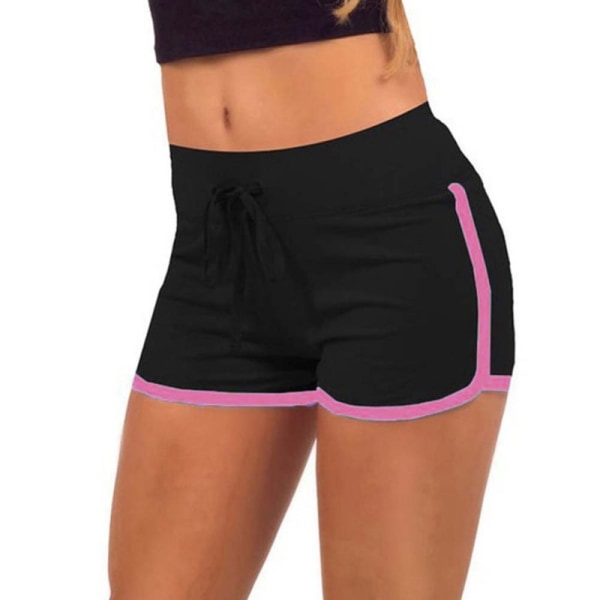 Yoga Drawstring Shorts Women Casual Loose Cotton Elastic Waist Black Pink S