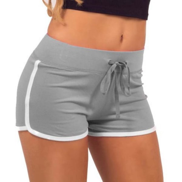 Yoga Drawstring Shorts Women Casual Loose Cotton Elastic Waist Grey White L