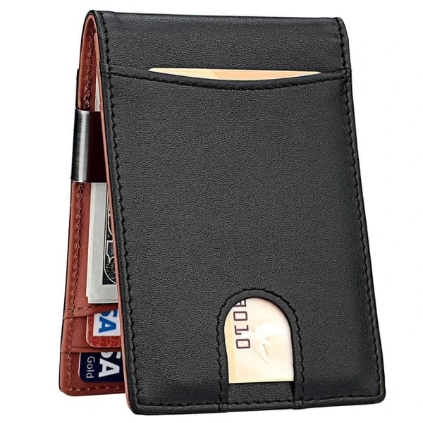 Pengeklips Lommebok Menn Slank Frontlomme RFID-blokkerende Kortholder Bifold Lommebok