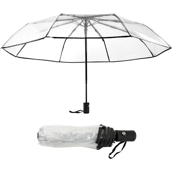 Automatisk hopfällbart transparent paraply, automatisk öppning och stängning transparent hopfällbart paraply transparent paraply