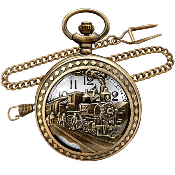 Vintage Bronse Damptog Menn Barn Kvarts Gave Lommeur Med Kjede