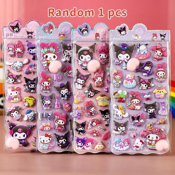 Tegneserie Sanrio Rumpe 3D Relieff Klistremerker Stress Myke Puffy Dekaler