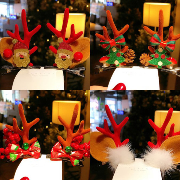 1pair New Girls Cute Christmas Cartoon Antlers Hairball Hair Cli A11