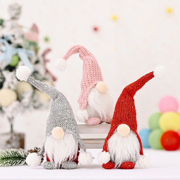 1pc Christmas Ornament Knitted Plush Doll Tree Wall Ha Red
