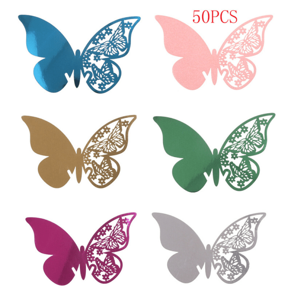 50pcs Butterfly Table Mark Wine Glass Name Place Card Wedding Pa Green