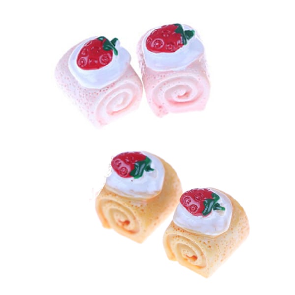 5pcs Diy Strawberry Miniature Cakes Resin Food For Phone Decorat Pink