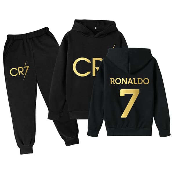 Xbi- CR7 Ronaldo Barn Gutter Casual Treningsdress Fotball Genser med hette Treningsbukser Pullover Antrekk 130 130-FF-