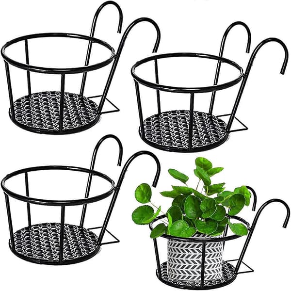4 stk 22 cm Metall Hengende Kurv Rund Hengende Blomsterpotteholder Hengende Rekkverk Plantekurv Metall Plantepotteholder-FF-
