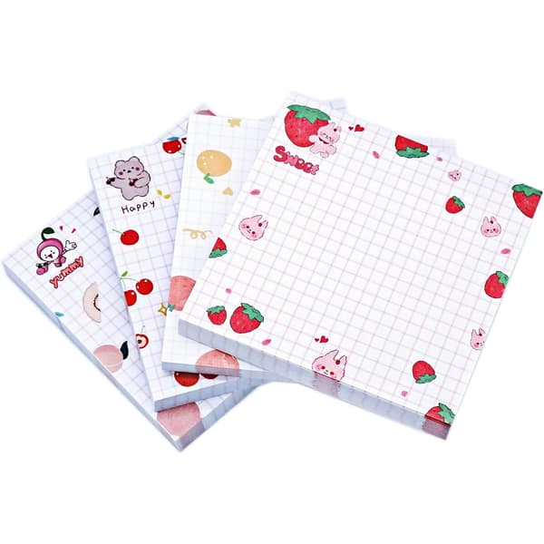 Søte Post-it-lapper, gjenbrukbare Kawaii-lappeblokker for kreative hoder, 80 ark per blokk, 4 pakker, lim uten rester, egnet for diverse