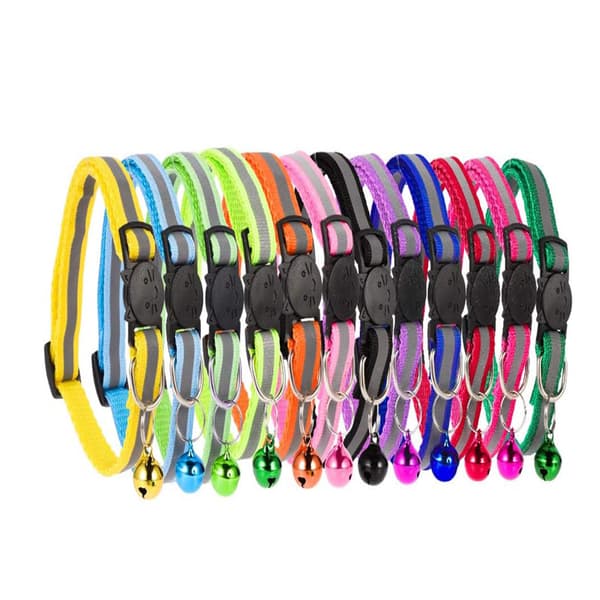 Kattehalsbånd med sikkerhedsspænde, 12 stk. Assorterede nylon kattehalsbånd for komfortabel pasform og synlighed om natten, bløde og holdbare halsbånd