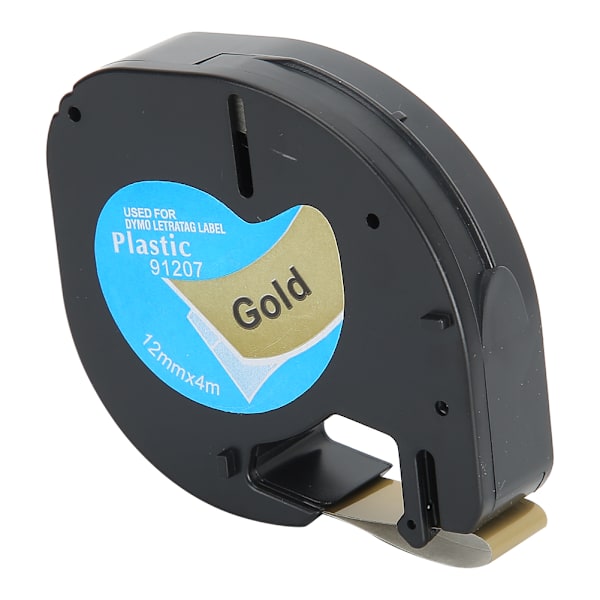 Etikettapeerstatningsbånd 12mmx4m Svart på Gull for Dymo Letratag Etikettmaskin