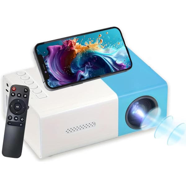 Miniprojektor - Full HD 1080p, bærbar, lavt støynivå, opptil 60\" bilde, kompatibel med flere enheter, for hjem og utendørs blå