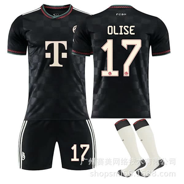 Bayern München Bortetrøyesett 25-26 med Sokker NR.17 OLISE 22#, Fotballdraktsett for Barn