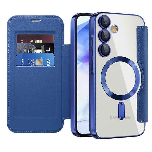 Samsung Galaxy A55 5G Magnetisk Deksel - RFID-blokkerende Lommebokdeksel i Skinn med Kortholder, Beskyttende Flerfarget Safir Flerfarget