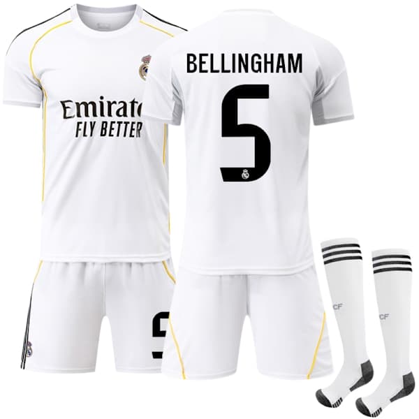 2025-2026 Real Madrid Koti Lasten Aikuisten Jalkapallopaita Nro 5 Bellingham Pelipaita 22