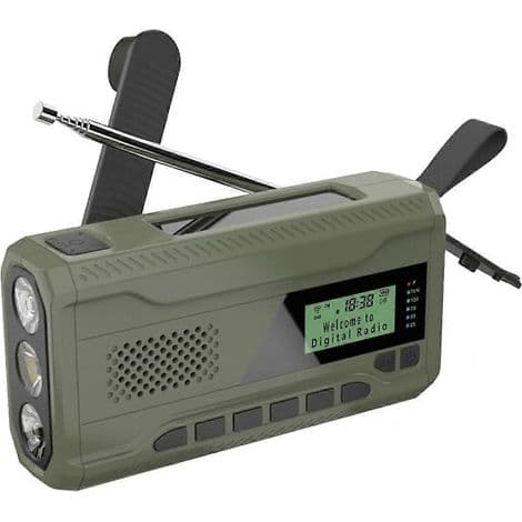 DAB/FM Bluetooth nødradio med indbygget 4500 mAh batteri og soldrevet håndsving bærbar radiomodtager