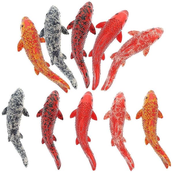 10 st Realistiska Miniatyr Koi Fisk Figurer, Akvarium Falska Guldfisk Figurer Små Harts Röda Guldfisk Mini Fisk Figurer DIY Hantverk Trädgårdstillbehör