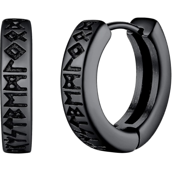 Norse Viking Runes Hoop Earrings för män och kvinnor 12mm Huggie Hoops med delikat presentförpackning_cc