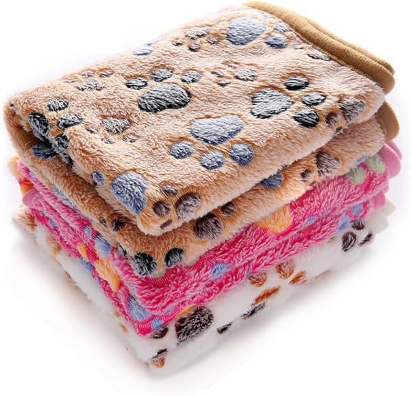 1 pakke med 3 tepper, supermykt, fluffy premium fleece kjæledyrteppe, flanellteppe for valper, katter, poter, brun/rosa/hvit, liten (58 x 41 cm)