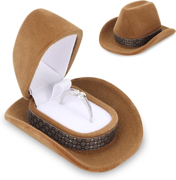 Ringæske Cowboyhat Design Forlovelses Vielsesring Æsker Western Cowboyhat Smykkeæske