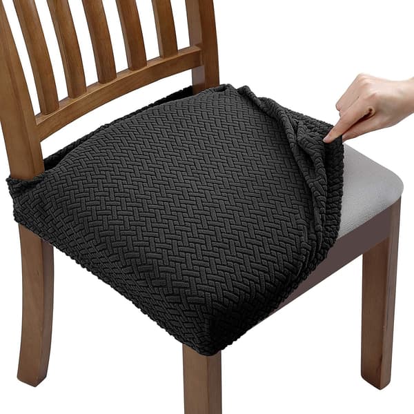 4 stk Jacquard stretchbare stolsetrekk Stolsetrekk for spisestue, avtagbare og vaskbare (med ryggstøttebånd)