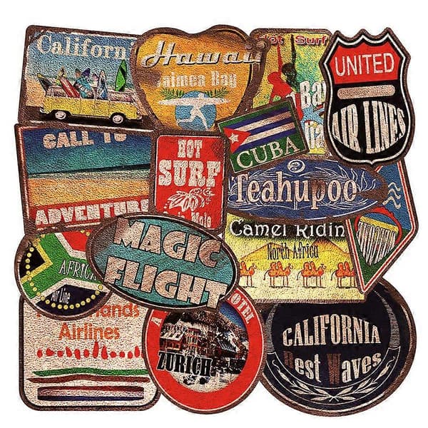 Vinyl Vintage Beach Style Klistremerker Retro Reise By Land Klistremerker 36 stk Koffert Klistremerkepakke Dekaler for Laptop Støtfanger Ipad Hjelm