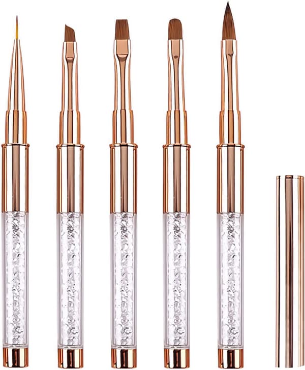 5-delt profesjonelt neglekunst gelpenselsett med hette – 5-delt penselsett med fineliner/flat/rund/