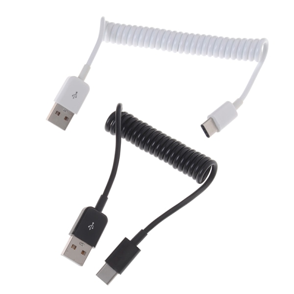 1pc Usb Type C Cable Spring Spiral Type-c Male To 2.0 E Black
