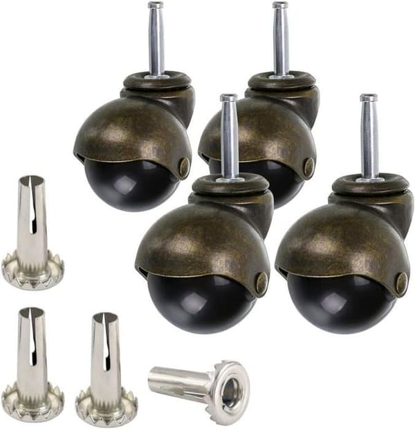 Møbelhjul 50 mm (Ø50) med 8×38 mm stift - Antikk messing, 360° kulelager, 40 kg lastekapasitet