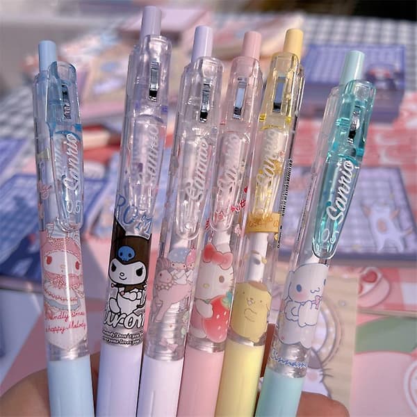 6 Pak Kawaii Sanrio Gelpen Cartoon Anime Kontorartikler Kuromi My Melody Cinnamoroll 0,5 mm Sort Høj Kvalitet Til Studerende