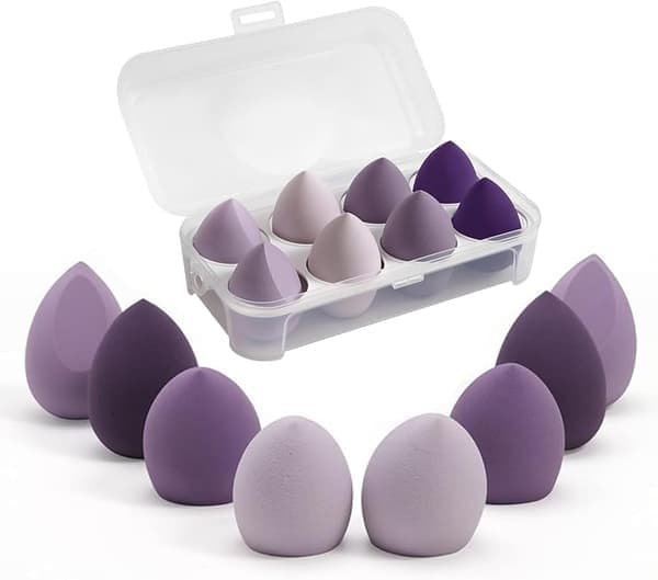 8 meikkisienen setti, Beauty Blenderit, säilytyskotelolla, suunniteltu meikin levitykseen, violetit sävyt