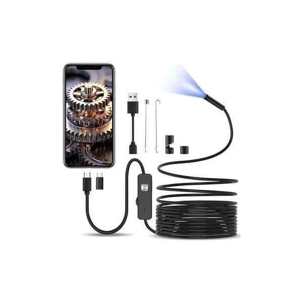Endoskopisk kamera med lys, inspeksjonskamera for 10m semi-stiv kabel, 8.0mm type C endoskop med 6 lysdioder, USB endoskopkamera for Android