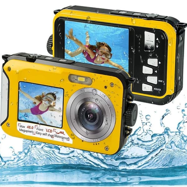 Vanntett Digitalkamera 48MP 2.7K Full HD Undervannskamera med Dobbel Skjerm 16X Zoom Selvutløser