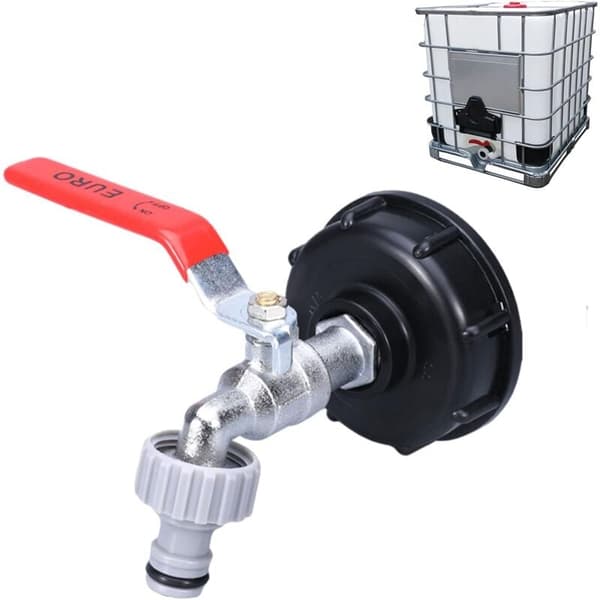 1000L Tankhane med haveslangehaneadapter, S60X6 IBC-hanestik, havehane til regnvandsopsamler (1/2\" plastadapter)
