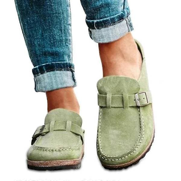 Dame Komfortable Tøfler i Semsket Skinn Slip On Sandaler Sommer Hjemmekontorsko Grønn 39