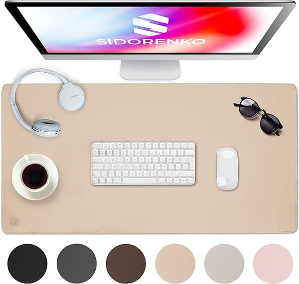 1 stk PU-skinn skrivebordsmatte - 80 x 40 cm - Beige - med sydd kant [GKS]