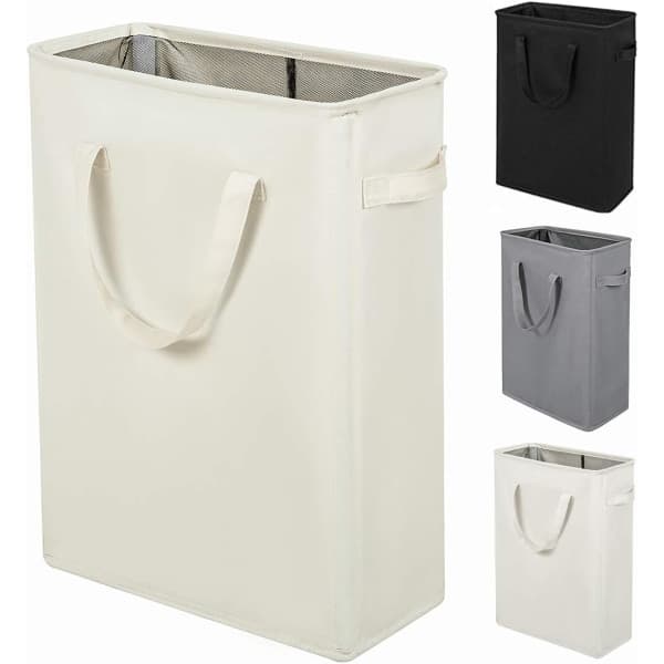 Ultratyn vasketøjskurv med håndtag, sammenklappelig kurv til snavset tøj, slank taske, sammenklappeligt stof, 45 l (53,34 cm, beige)
