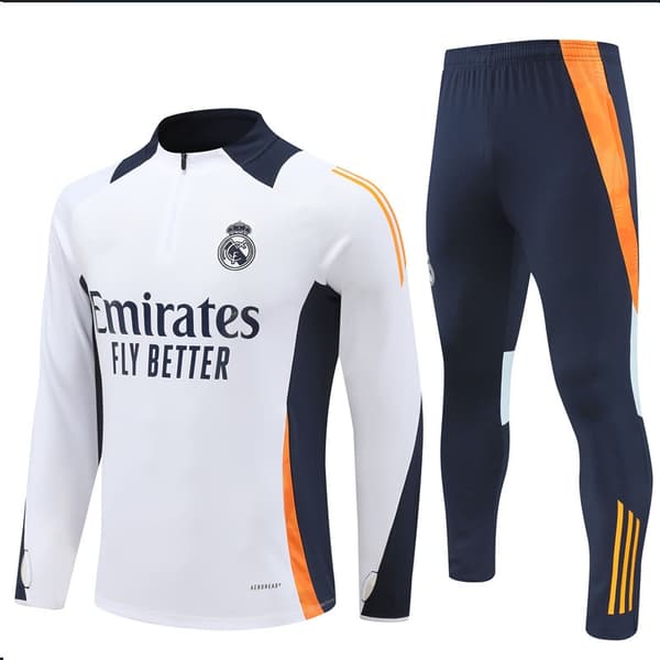 2425 Ny Real Madrid Fodbold Langærmet Halv Zip Trænings T-shirt til Voksne og Børn Hvid - Perfekt Hvid hvid
