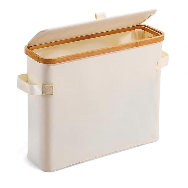 45×15×5 cm Toalettpapir-oppbevaring i bambus, toalettpapirstativ med lokk, kremhvit