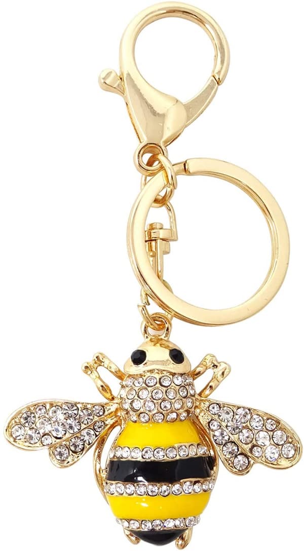 1 stk. Rhinestone Lille Bi Nøglering Humlebi Funklende Nøglering Dyr Nøglering Dekoration i En Æske til Taske Pung Tegnebog