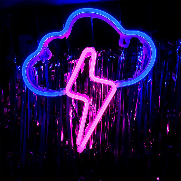 Neon-skilt LED-sky med lyn Neon-skilt for veggdekor Hengende neonlys Batteri eller USB-drevet lys opp neonlys for soverom